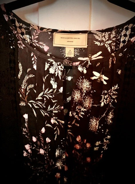 Anthropologie Moulinette Soeurs Size 2 Floral Dragonfly Boho Dress