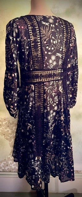 Anthropologie Moulinette Soeurs Size 2 Floral Dragonfly Boho Dress