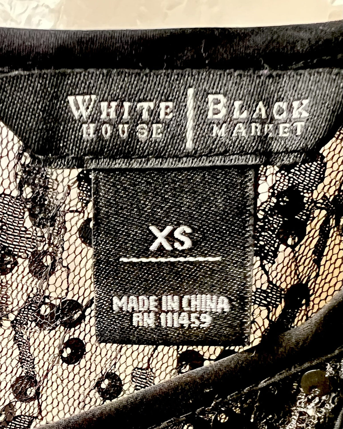 White House Black Market XS Black Lace Sequin Sheer Cocktail Top