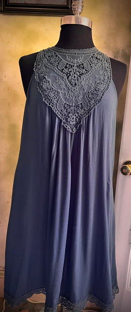 Xhilaration Dark Teal Blue Crochet Lace Swing Dress Size Large