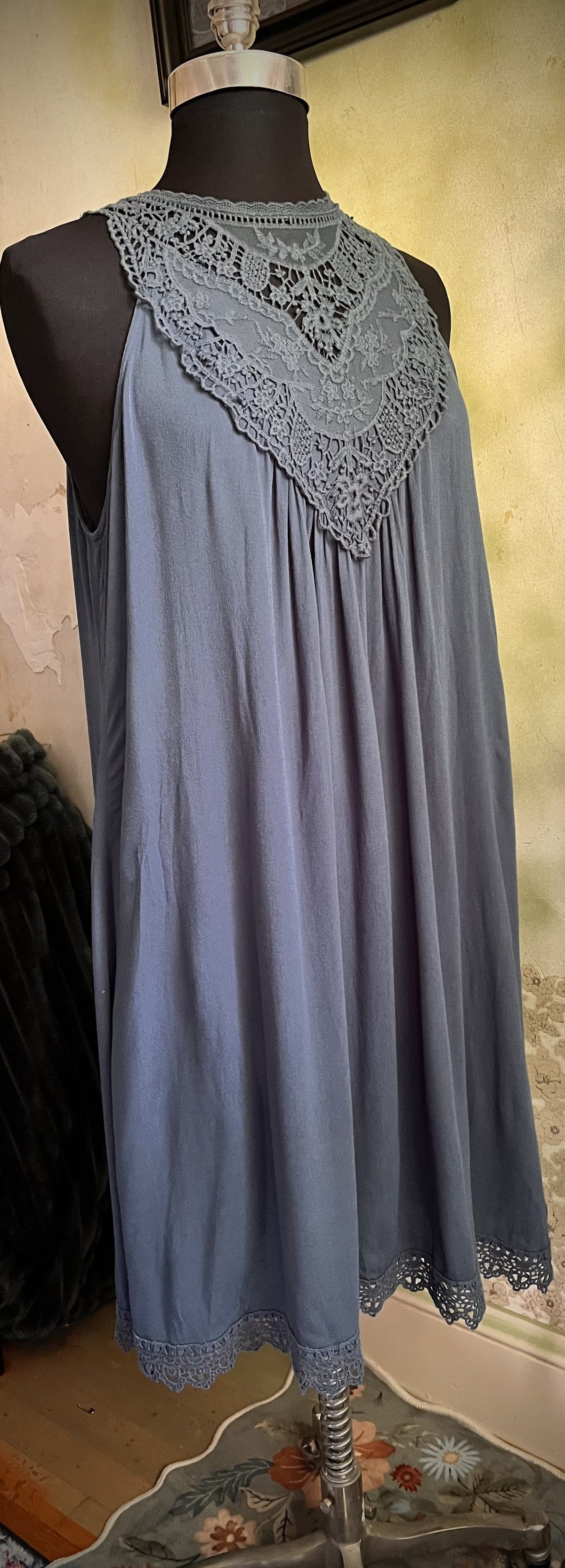 Xhilaration Dark Teal Blue Crochet Lace Swing Dress Size Large