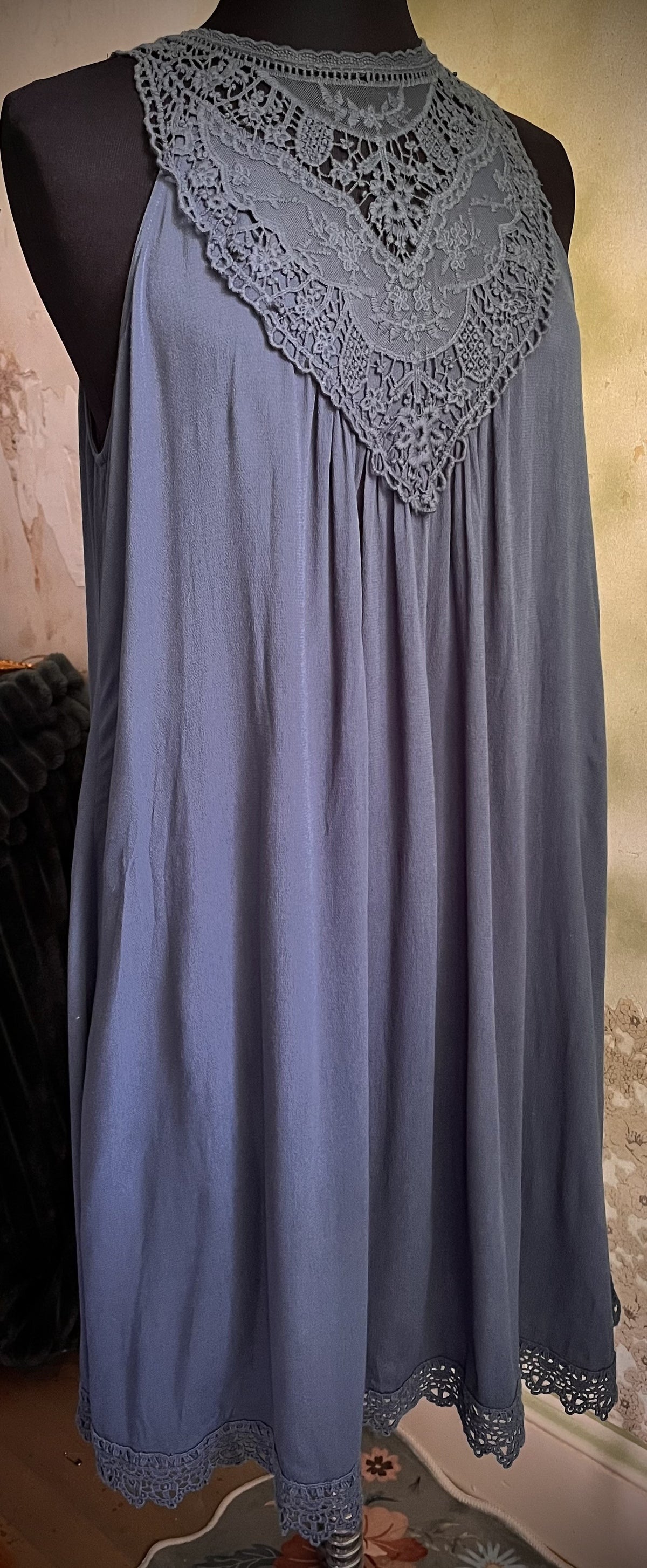 Xhilaration Dark Teal Blue Crochet Lace Swing Dress Size Large