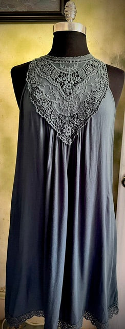 Xhilaration Dark Teal Blue Crochet Lace Swing Dress Size Large