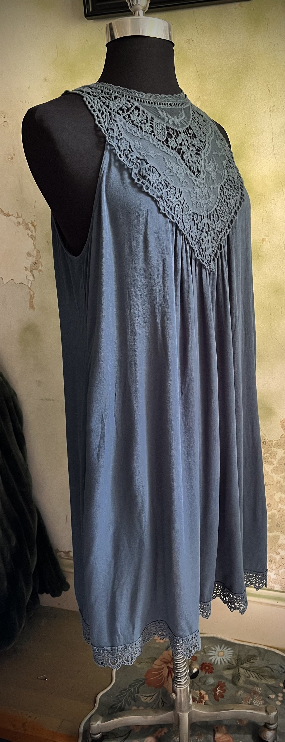 Xhilaration Dark Teal Blue Crochet Lace Swing Dress Size Large