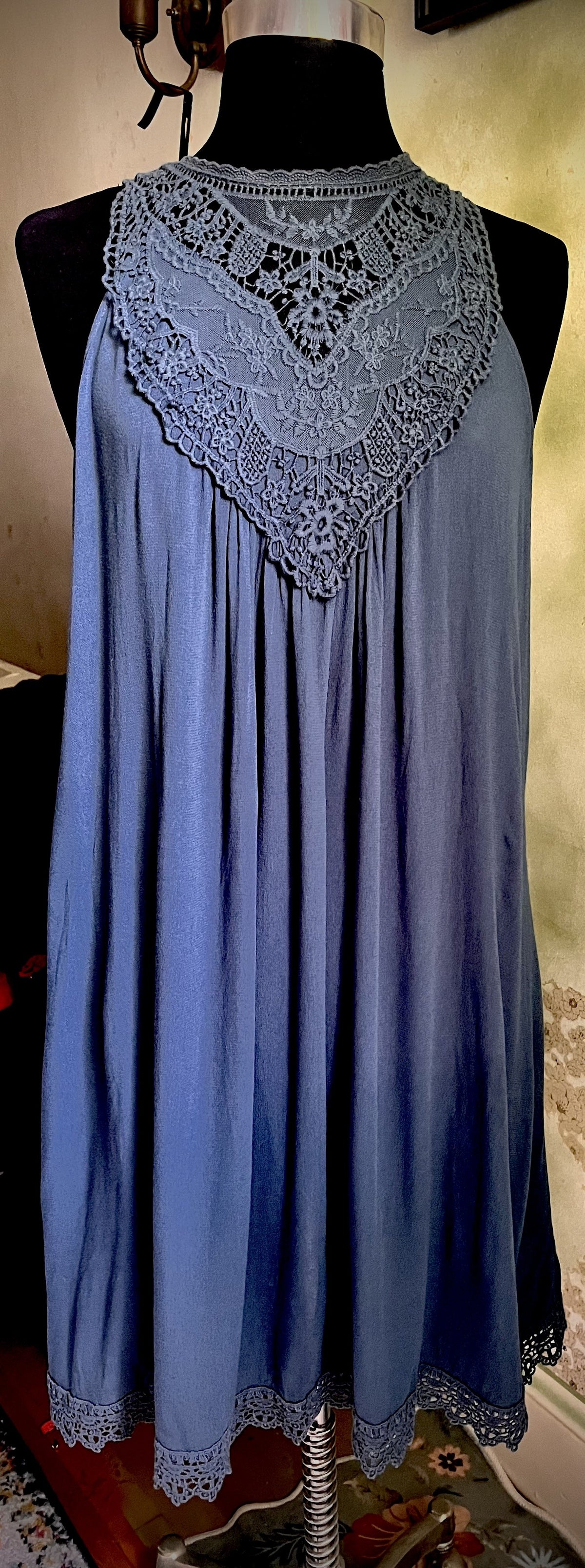 Xhilaration Dark Teal Blue Crochet Lace Swing Dress Size Large