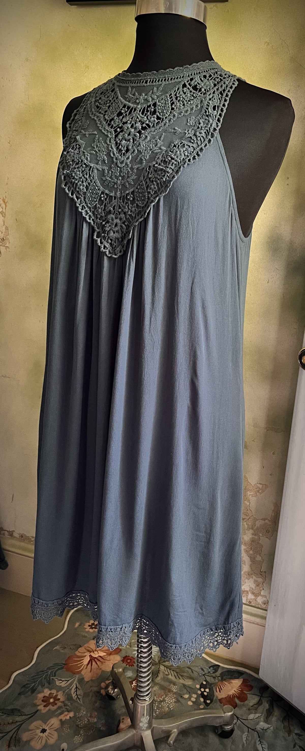 Xhilaration Dark Teal Blue Crochet Lace Swing Dress Size Large
