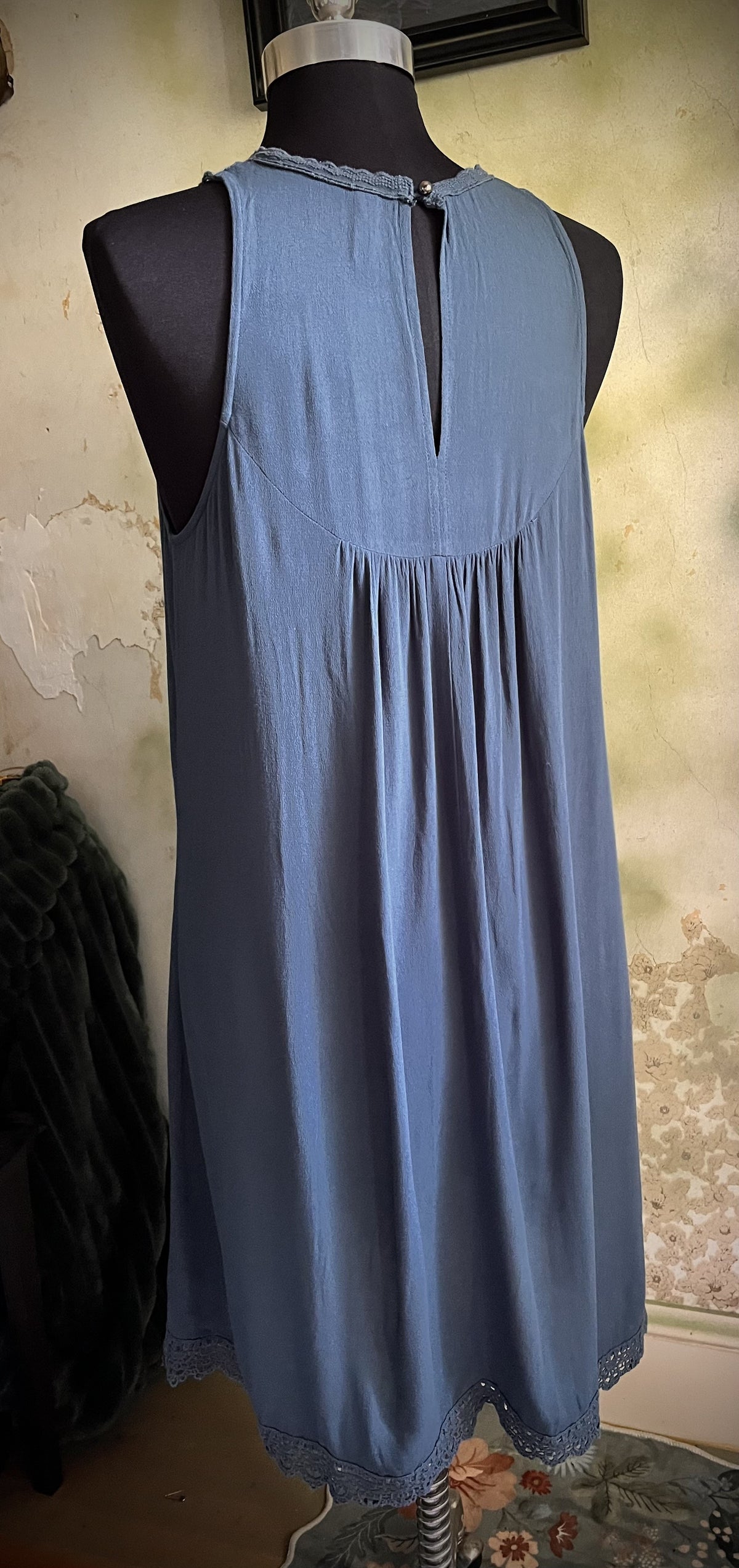 Xhilaration Dark Teal Blue Crochet Lace Swing Dress Size Large
