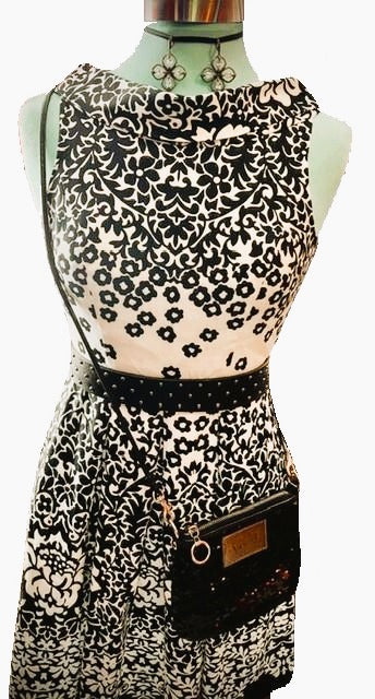 Donna Morgan Black & White Floral Fit-and-Flare Dress — Size 4P