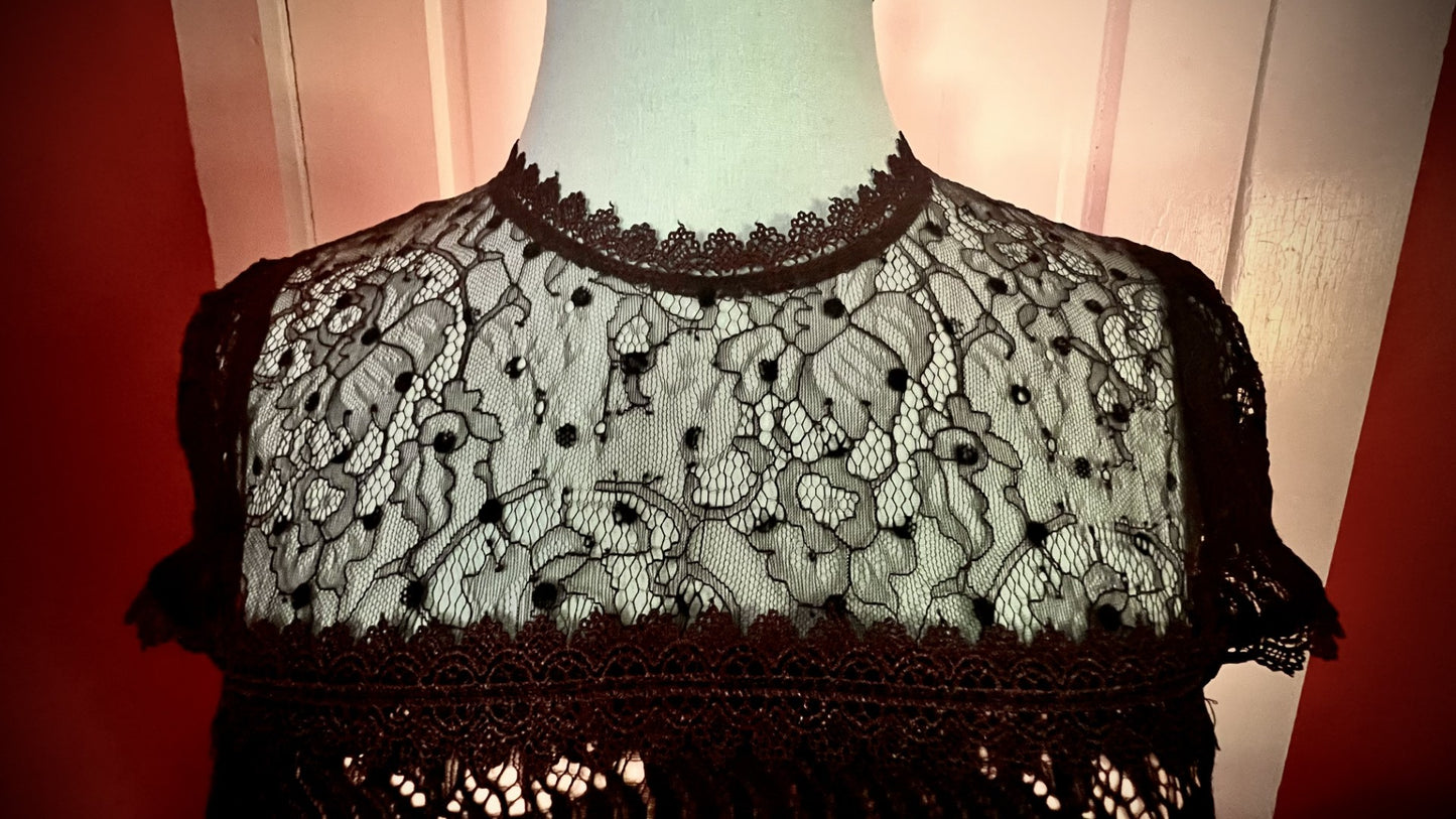 ✨ NWT Foxiedox Lace & Floral Mixed‑Media Dress — Size Small