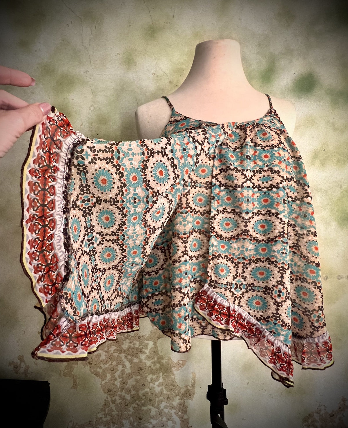 Patrons of Peace Small Boho Printed Handkerchief Hem Flowy Tank Top