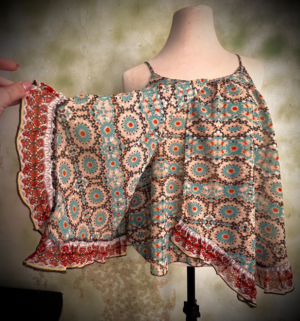 Patrons of Peace Small Boho Printed Handkerchief Hem Flowy Tank Top