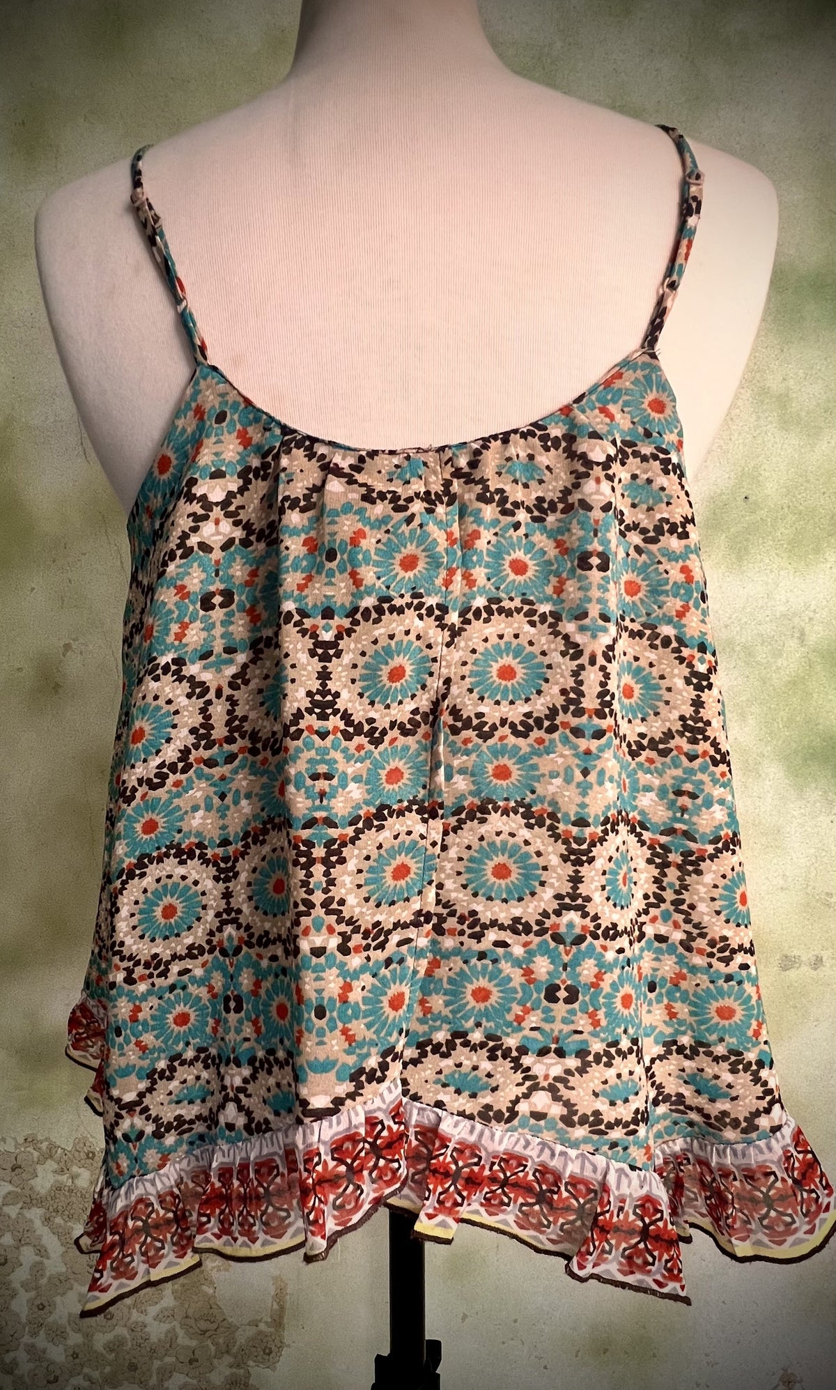 Patrons of Peace Small Boho Printed Handkerchief Hem Flowy Tank Top