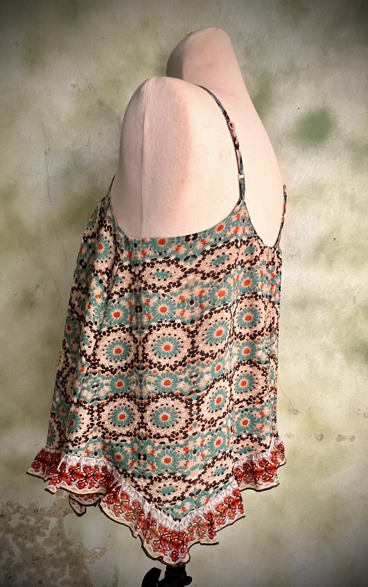 Patrons of Peace Small Boho Printed Handkerchief Hem Flowy Tank Top