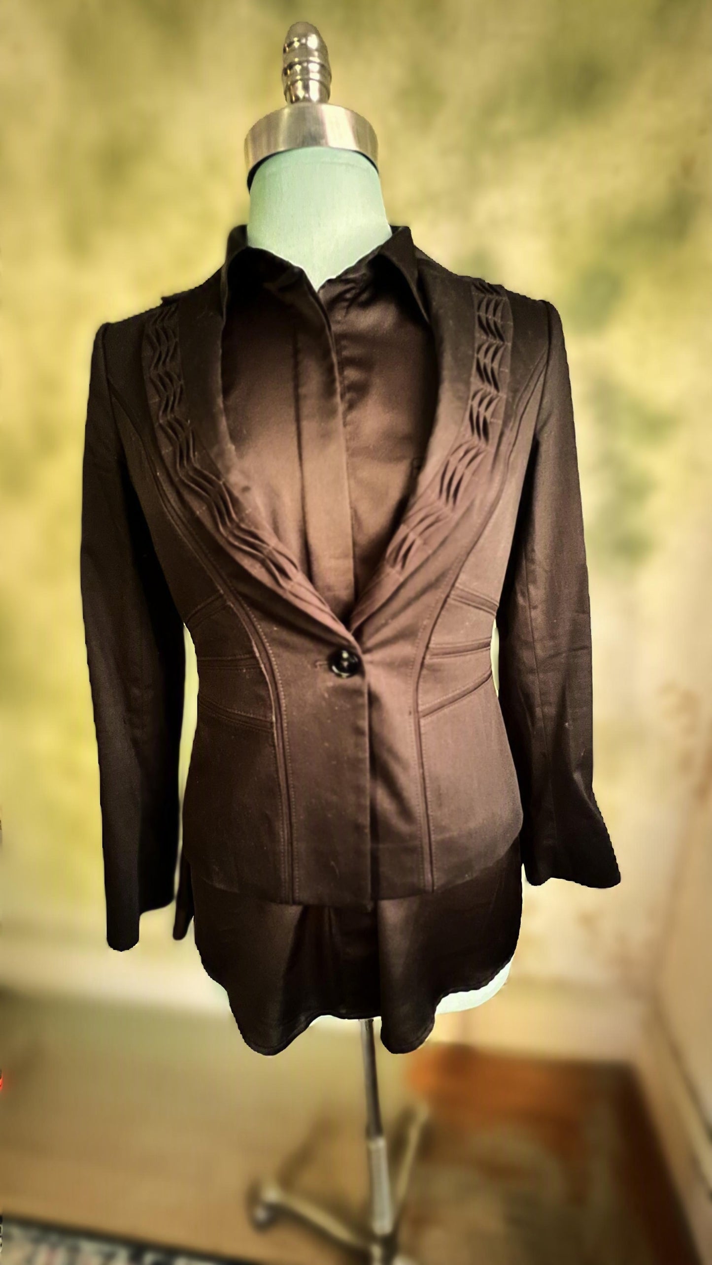 Black Satin Long Sleeve Tunic Blouse – Hidden Button Front - Size Small