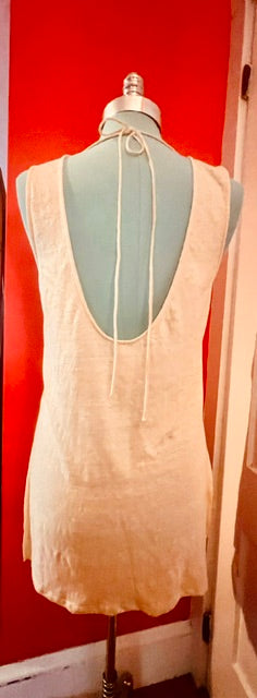 Free People Cream Embellished Tunic Tank Top Copper Beaded Boho Mesh Detail