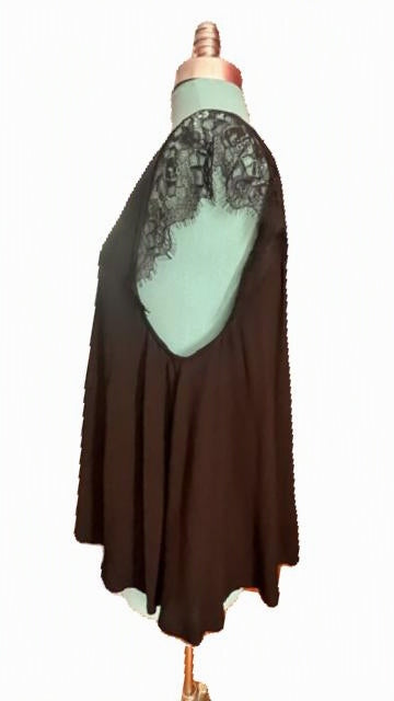 Free People Black Lace-Trim Flowy Swing Top — Size Medium