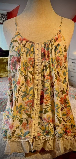 Free People Floral Ruffle Hem Tank with Pockets Size M
