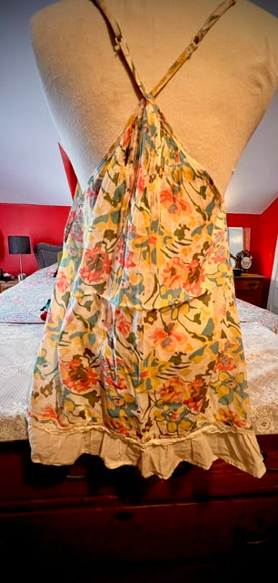 Free People Floral Ruffle Hem Tank with Pockets Size M