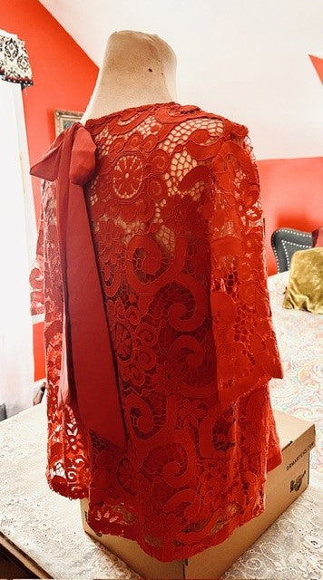 Nanette Lepore Fuchsia - Red Lace Ribbon Back Top Size S