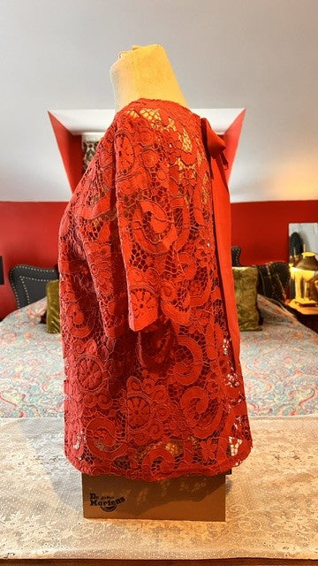 Nanette Lepore Fuchsia - Red Lace Ribbon Back Top Size S