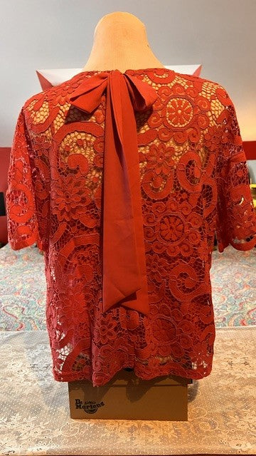 Nanette Lepore Fuchsia - Red Lace Ribbon Back Top Size S