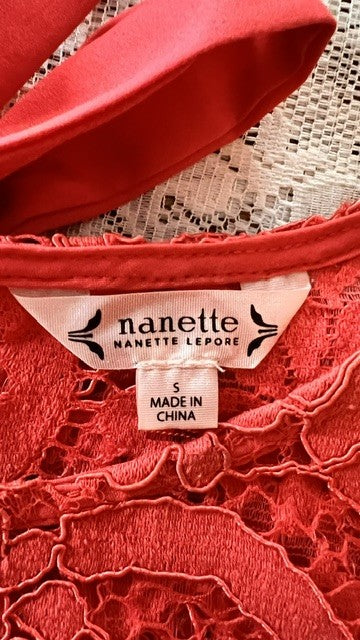 Nanette Lepore Fuchsia - Red Lace Ribbon Back Top Size S