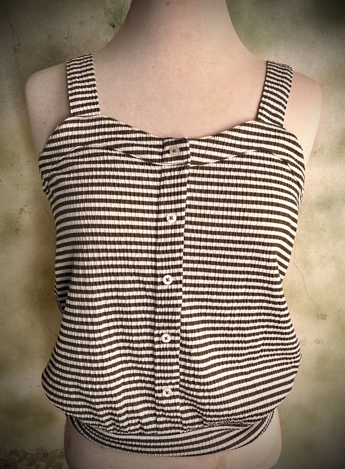 LOFT Outlet XS Green White Striped Button Front Tank Top