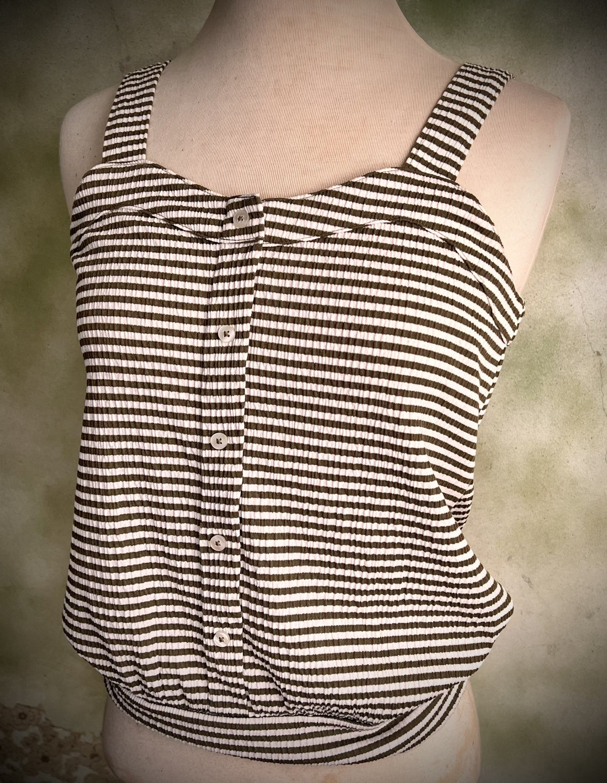 LOFT Outlet XS Green White Striped Button Front Tank Top