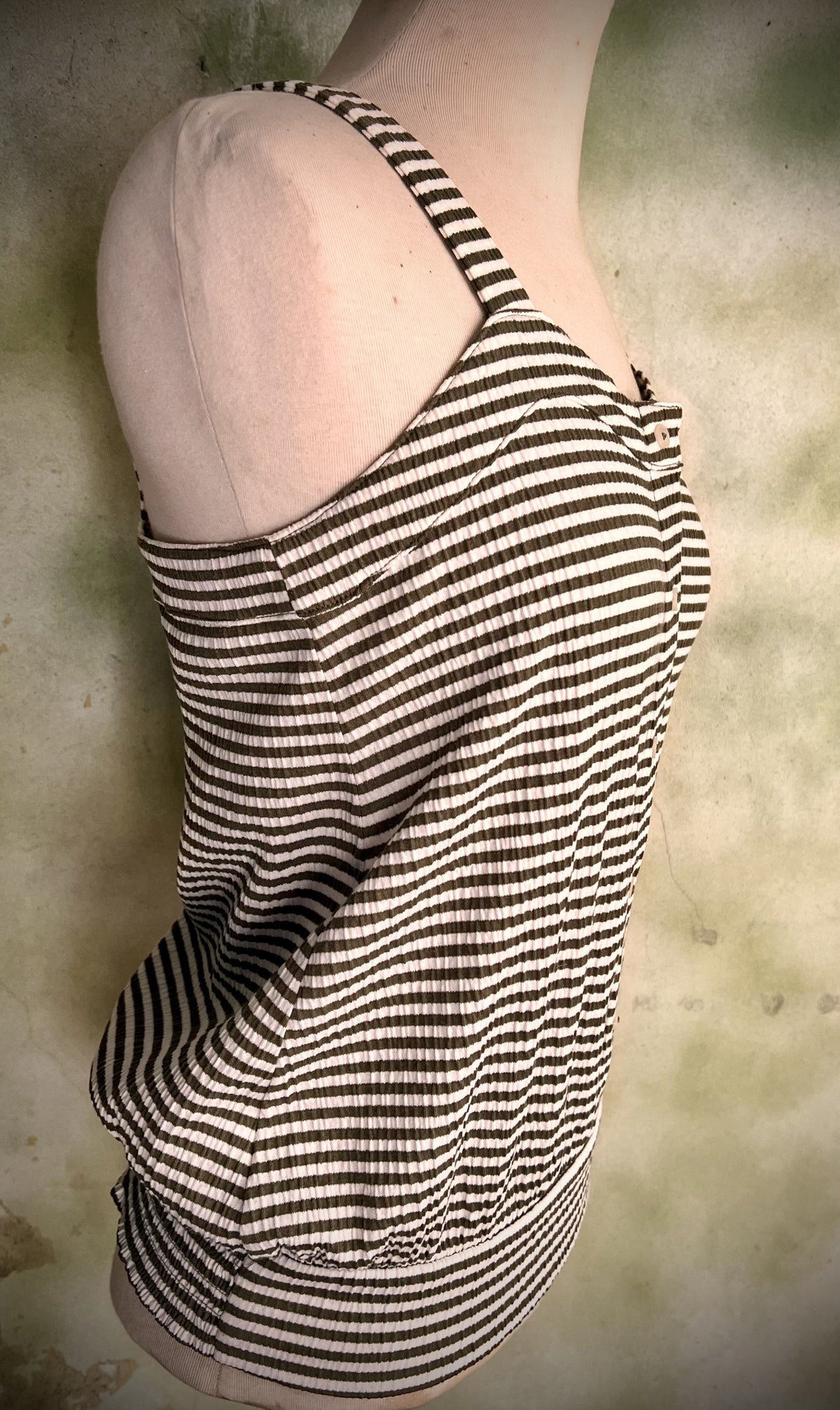 LOFT Outlet XS Green White Striped Button Front Tank Top