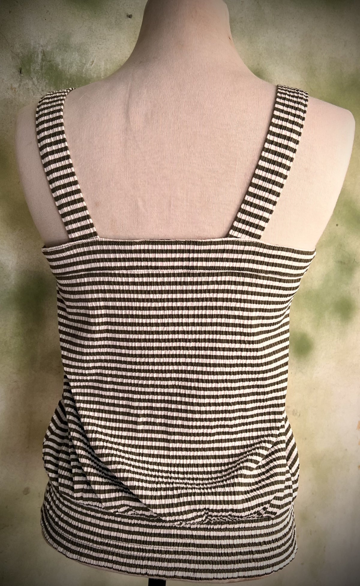 LOFT Outlet XS Green White Striped Button Front Tank Top