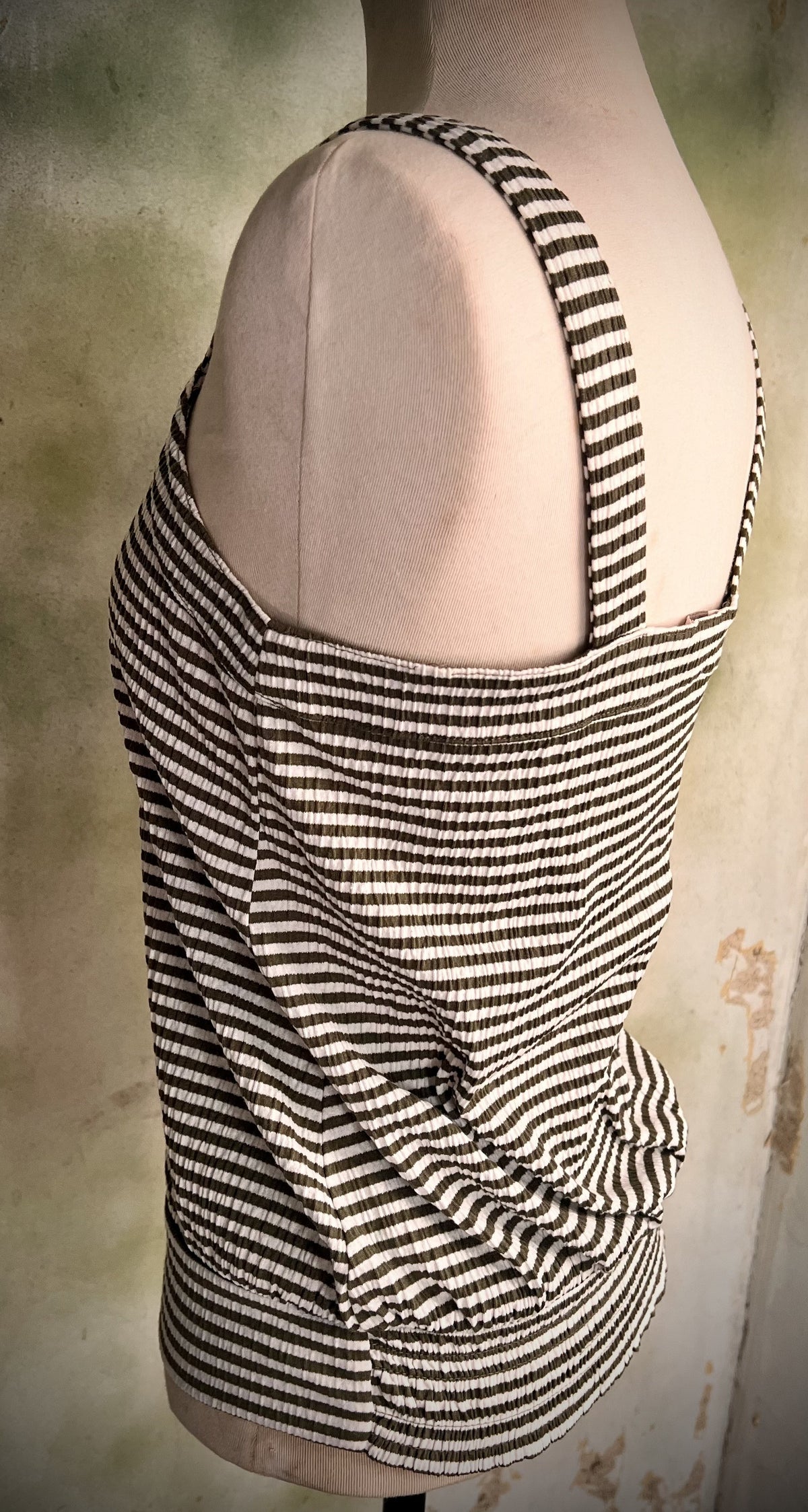 LOFT Outlet XS Green White Striped Button Front Tank Top