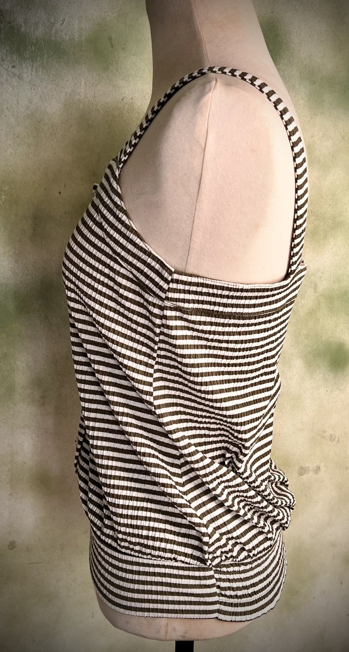 LOFT Outlet XS Green White Striped Button Front Tank Top