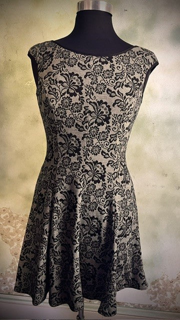 Maggy London Gold Black Floral Brocade Fit & Flare Dress Size 4