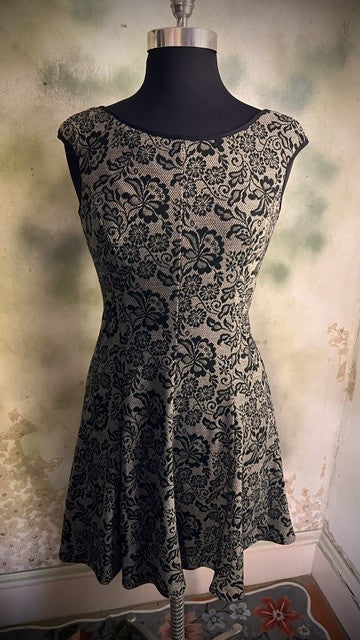 Maggy London Gold Black Floral Brocade Fit & Flare Dress Size 4