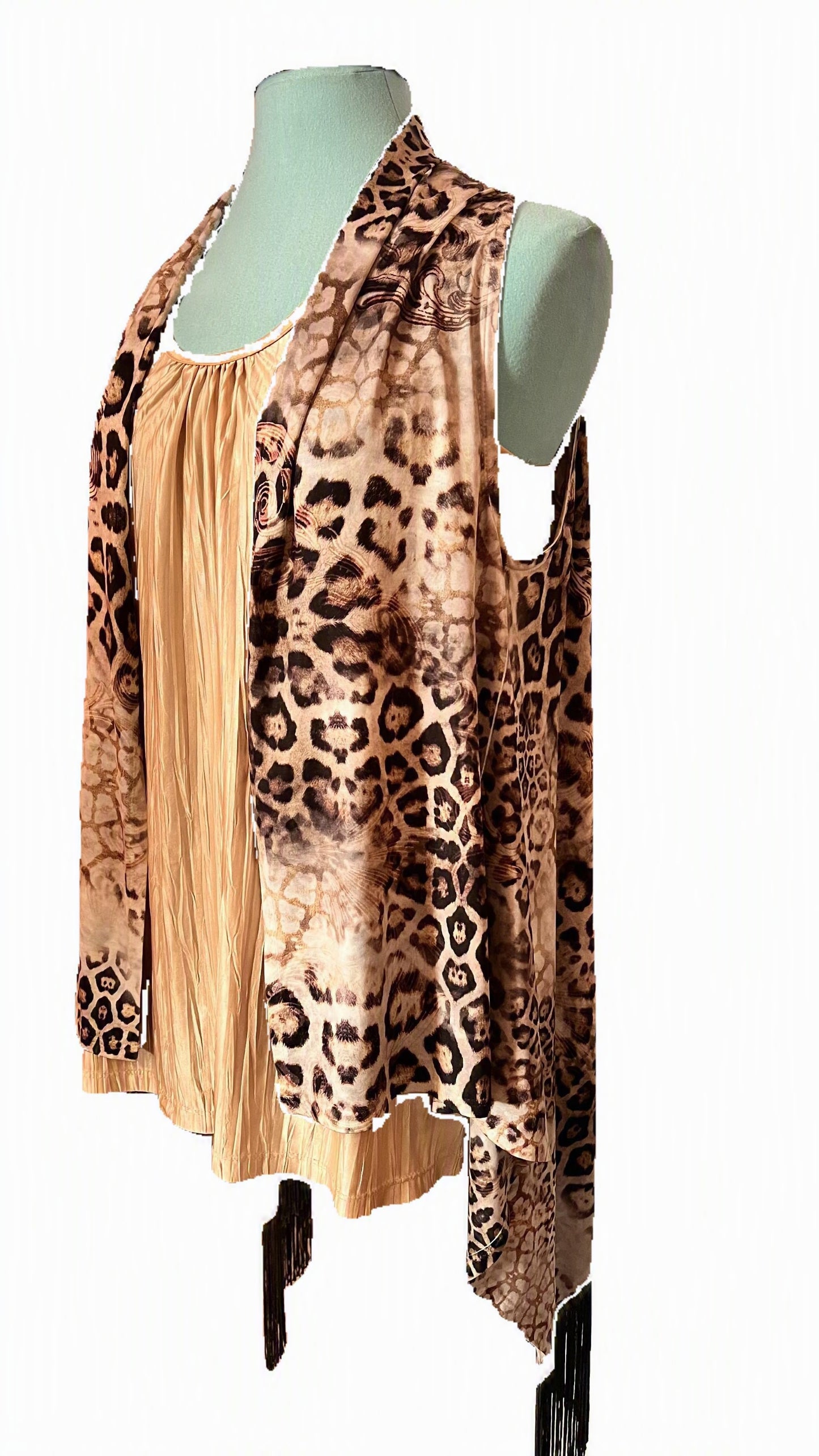 S Twelve Boho Leopard “Cougar” Vest with Graphite Fringe | Statement Layer