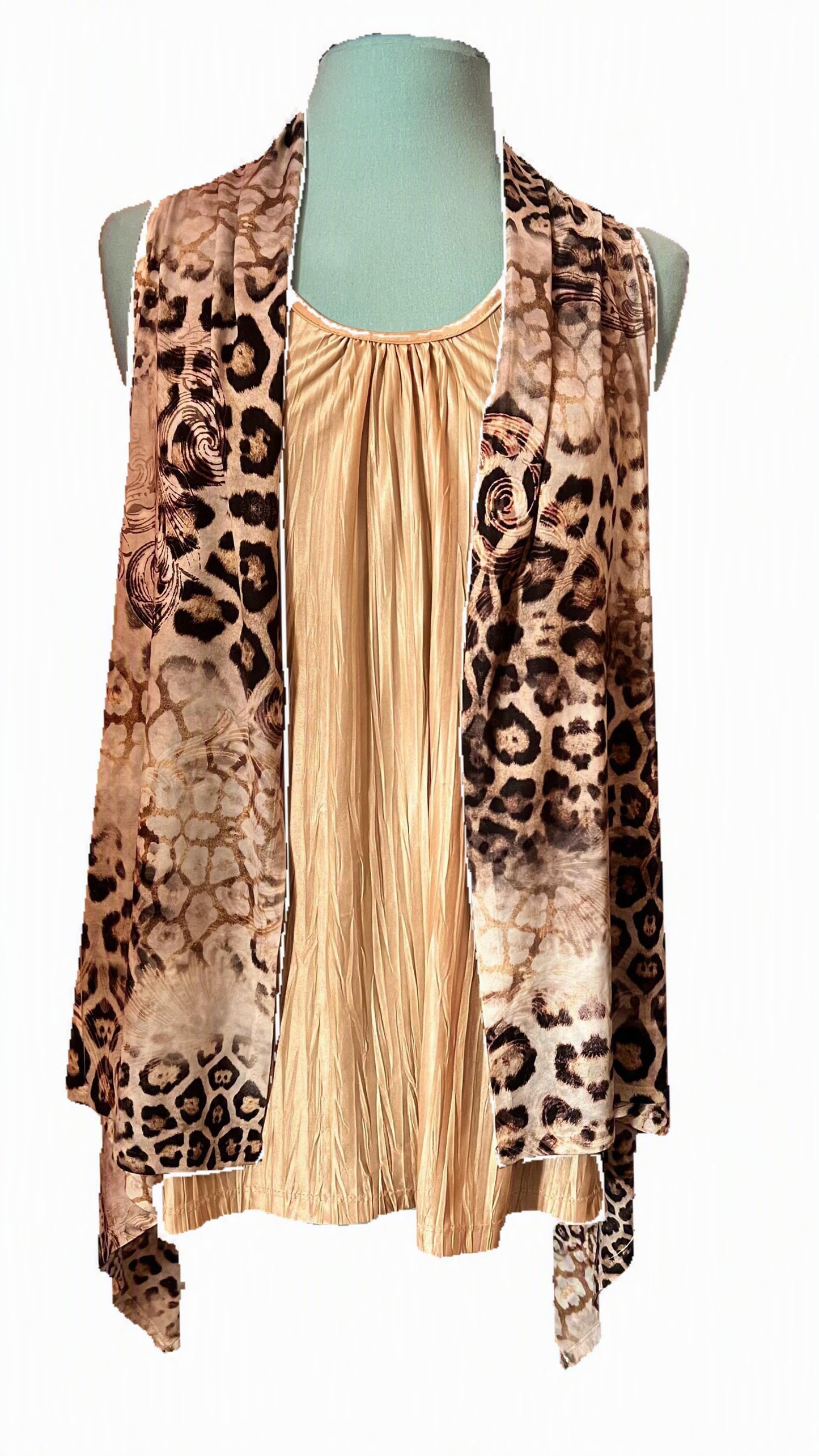 S Twelve Boho Leopard “Cougar” Vest with Graphite Fringe | Statement Layer
