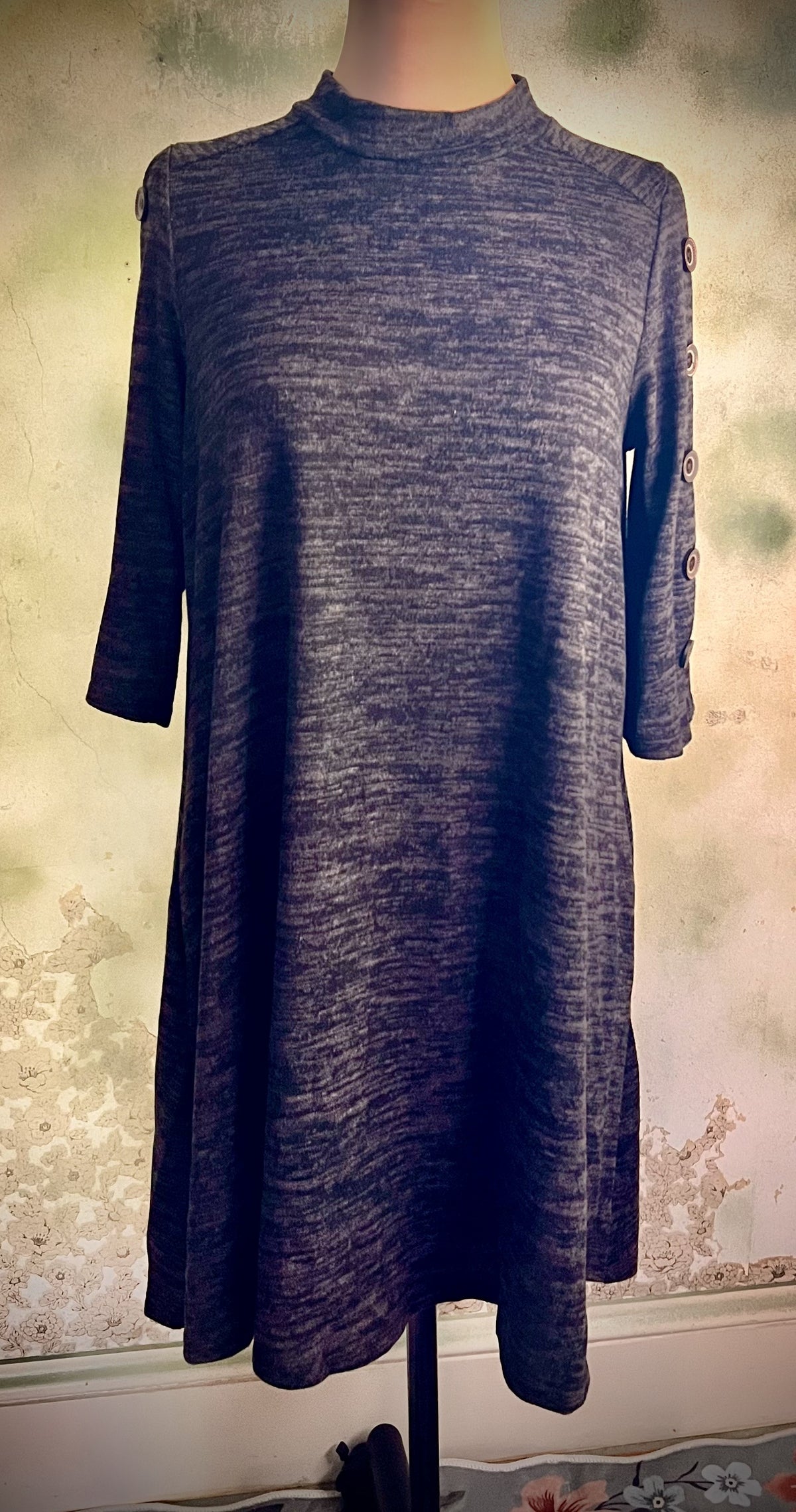 CV Collection Gray Marled Tunic Dress Button Sleeve Size Small