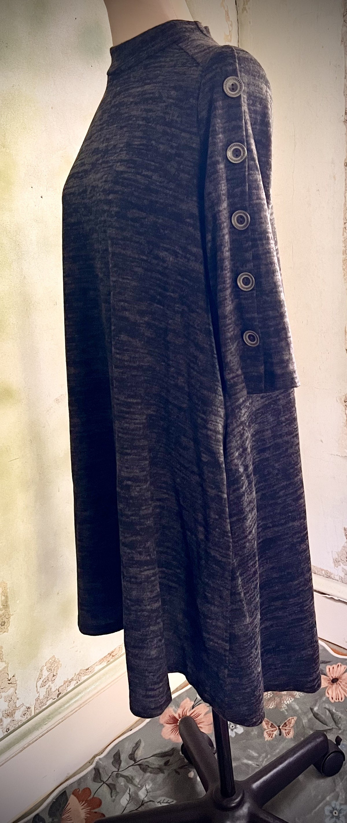 CV Collection Gray Marled Tunic Dress Button Sleeve Size Small