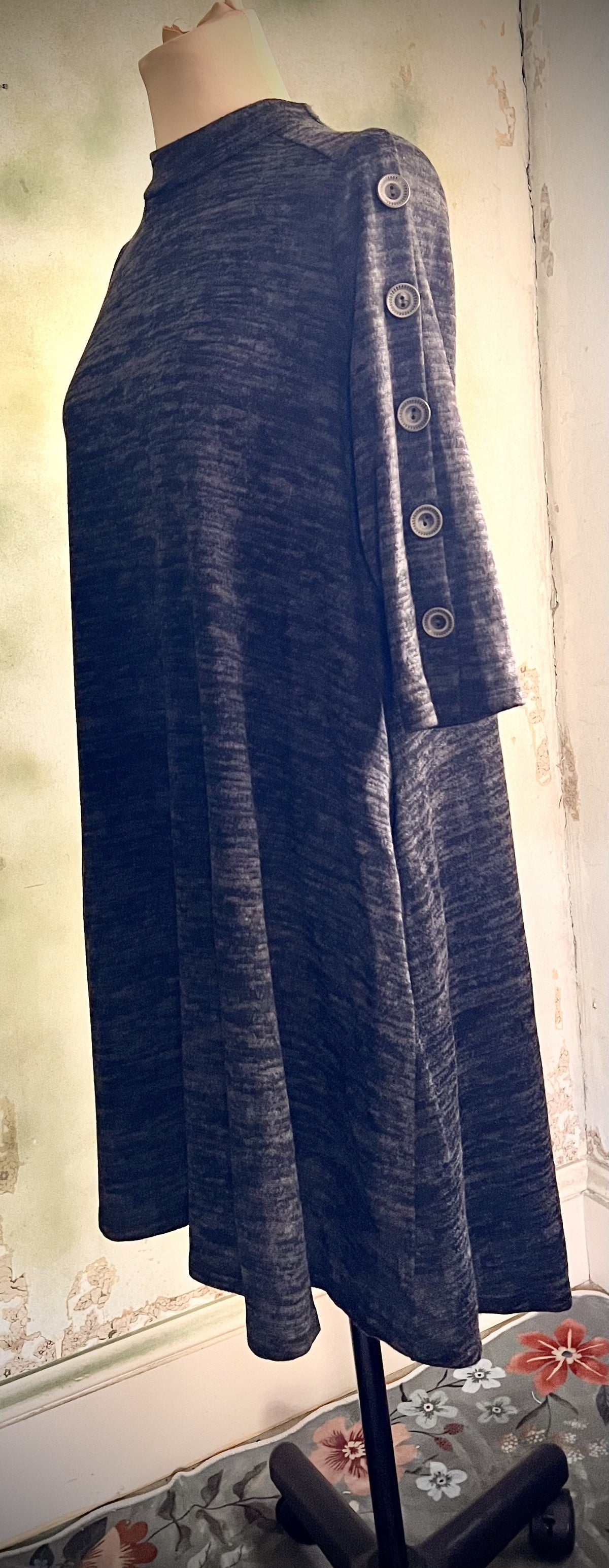 CV Collection Gray Marled Tunic Dress Button Sleeve Size Small