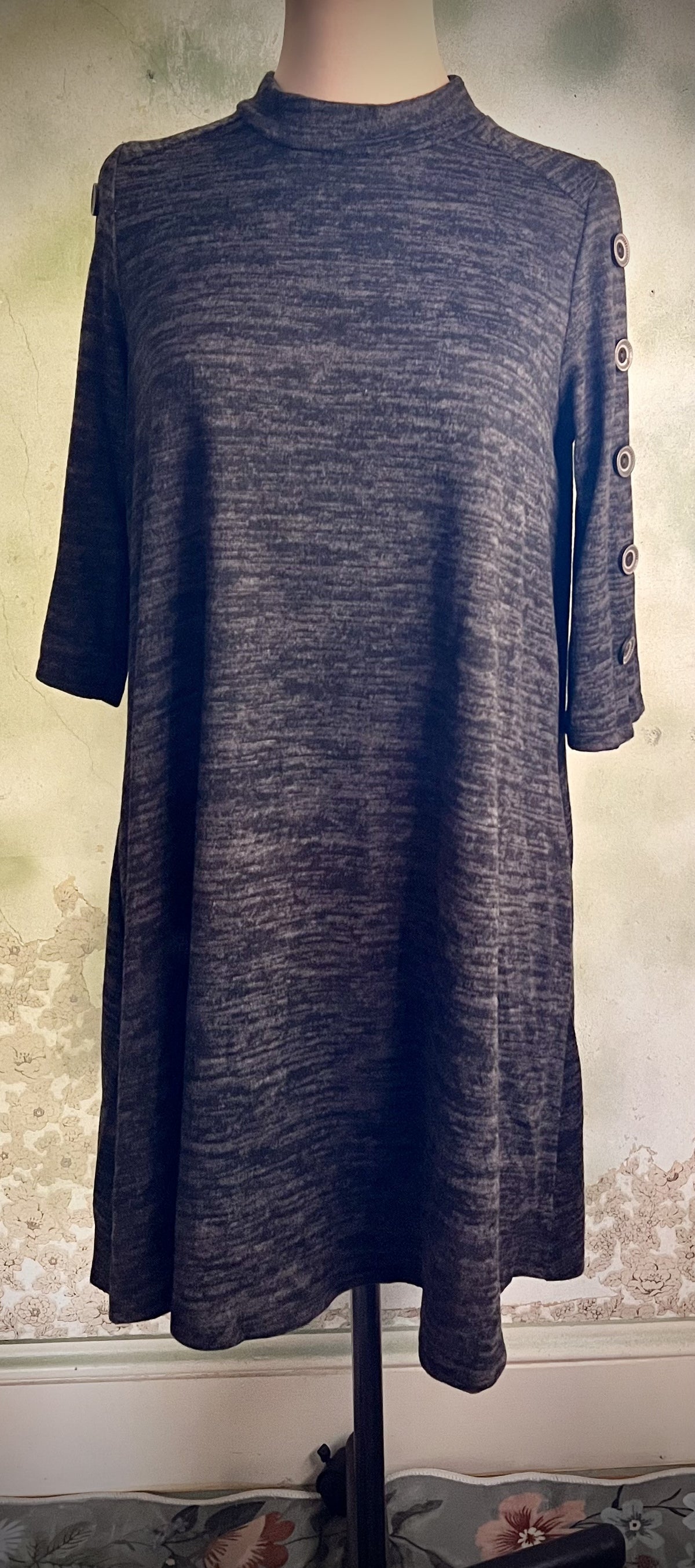 CV Collection Gray Marled Tunic Dress Button Sleeve Size Small