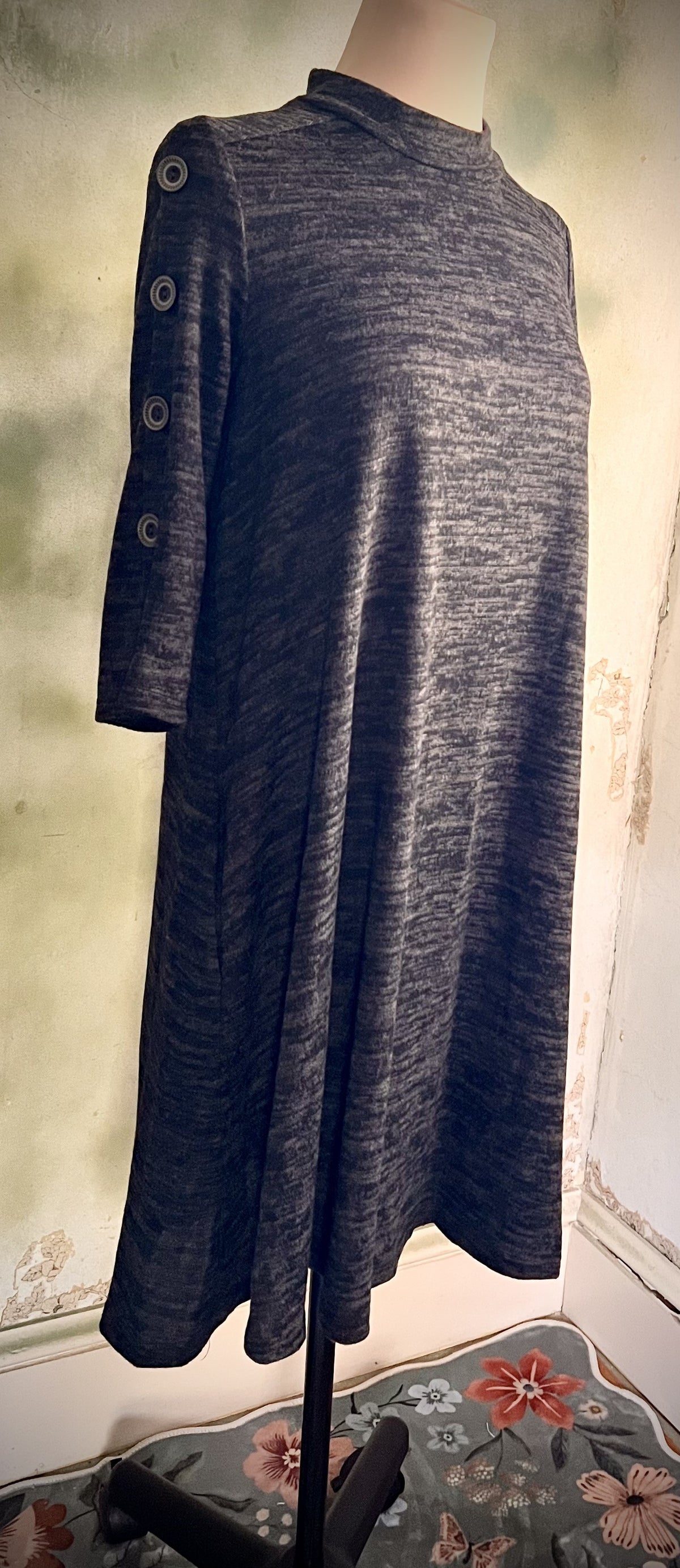 CV Collection Gray Marled Tunic Dress Button Sleeve Size Small