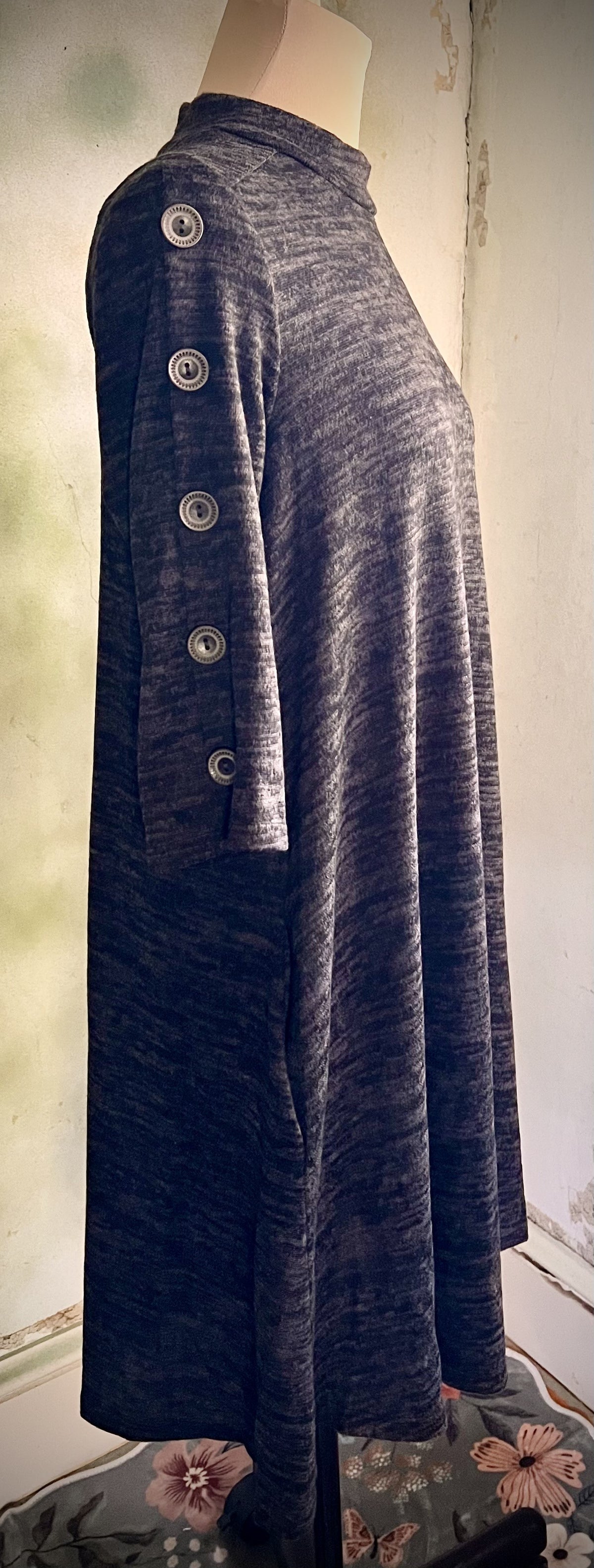 CV Collection Gray Marled Tunic Dress Button Sleeve Size Small