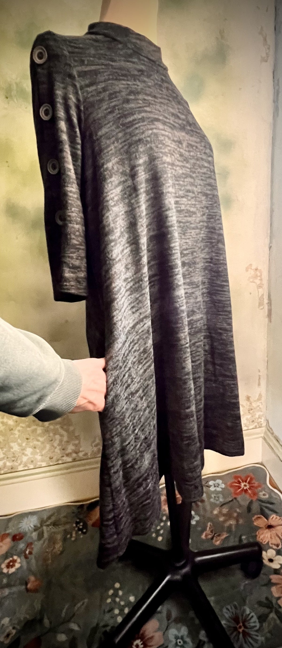 CV Collection Gray Marled Tunic Dress Button Sleeve Size Small