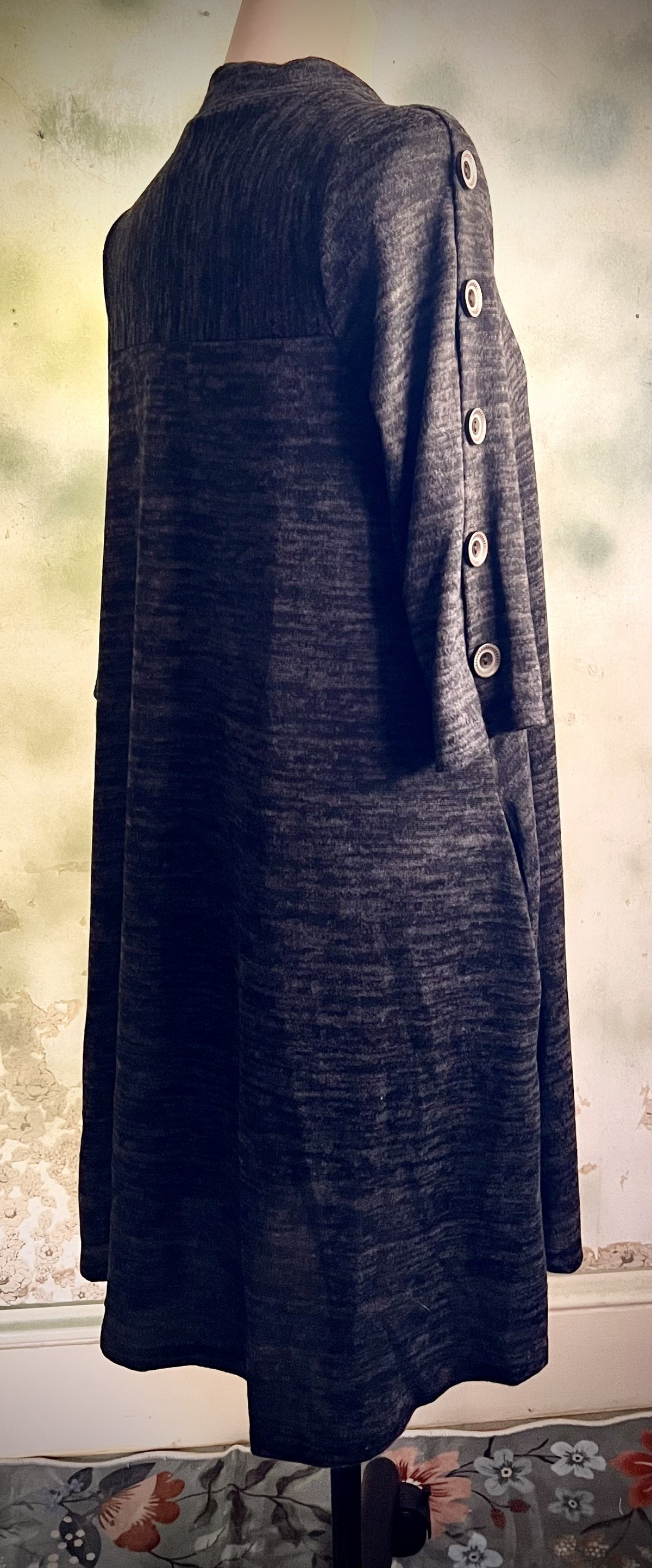 CV Collection Gray Marled Tunic Dress Button Sleeve Size Small