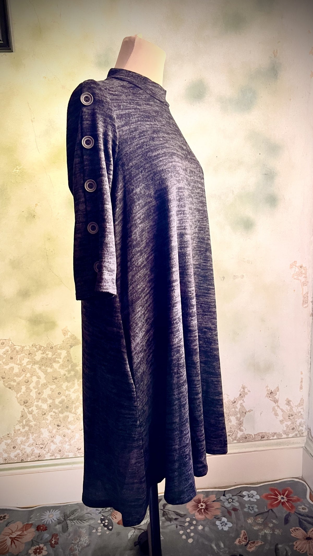 CV Collection Gray Marled Tunic Dress Button Sleeve Size Small