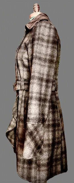 GUESS Gray Plaid Military Belted Trench Coat Ruffle Hem