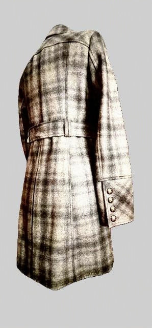 GUESS Gray Plaid Military Belted Trench Coat Ruffle Hem