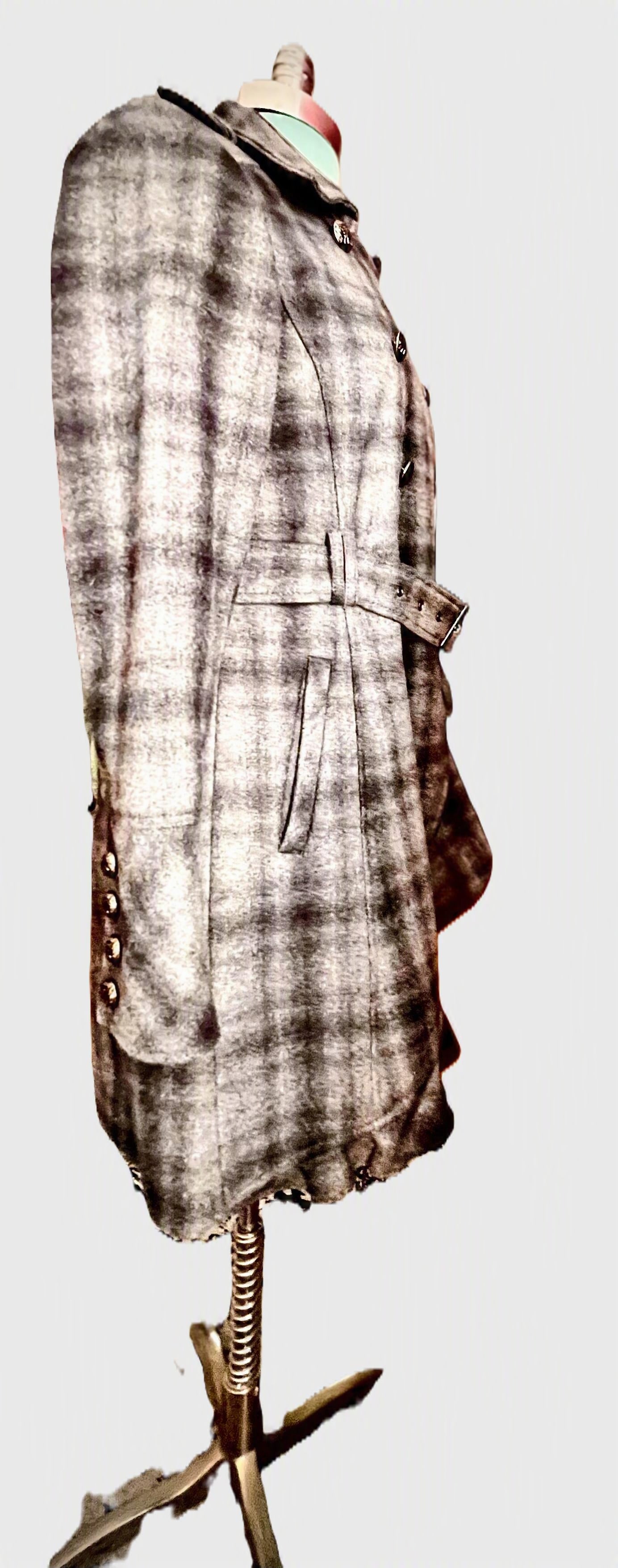 GUESS Gray Plaid Military Belted Trench Coat Ruffle Hem