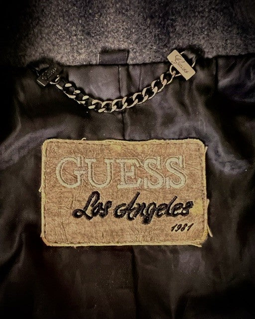 GUESS Gray Plaid Military Belted Trench Coat Ruffle Hem