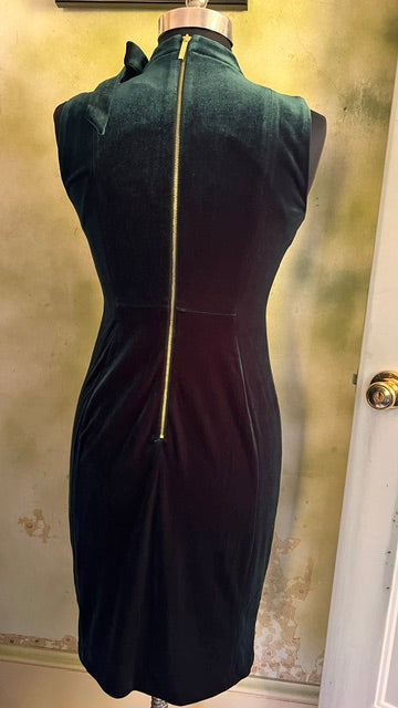 Calvin Klein Emerald Green Velvet Bow Neck Sheath Dress